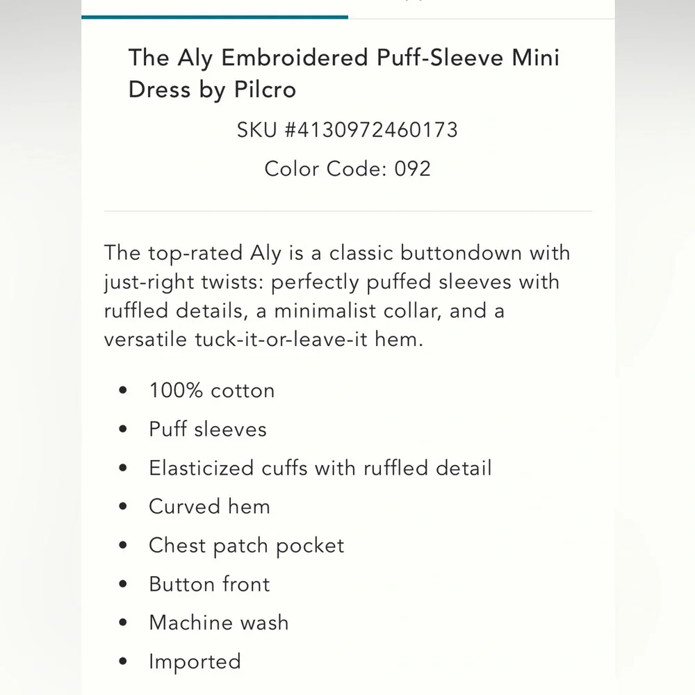 Anthropologie Pilcro The Aly Embroidered Puff Sleeve Mjni Dress - Picture 5 of 7